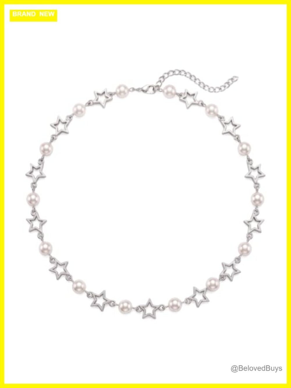 Y2K Star Pearl Pendant Necklace Layered Adjustable Silver Tone Jewelry
